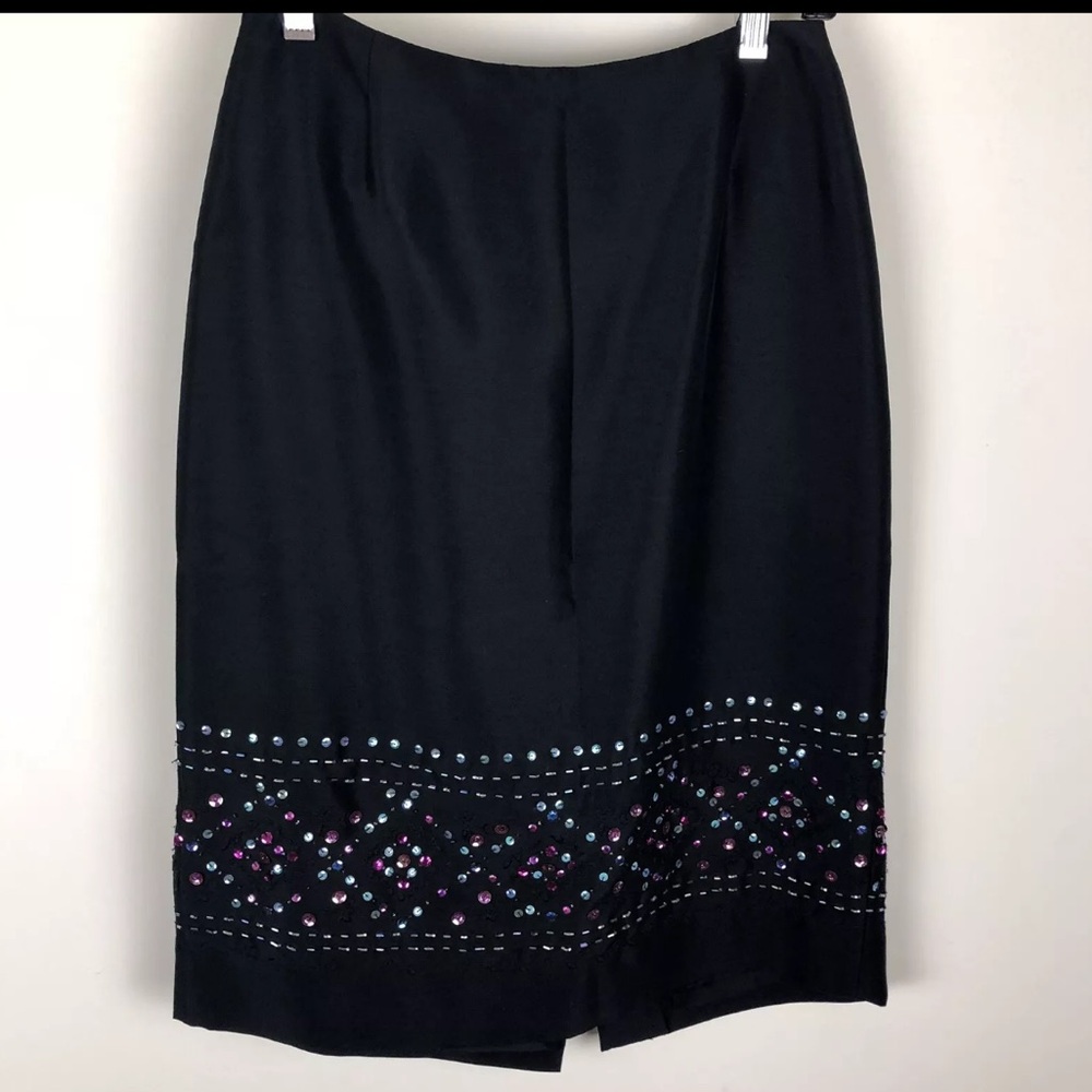 Ann Taylor Womens Skirt 4P Black 100% Silk A Line Rhinestones Jeweled